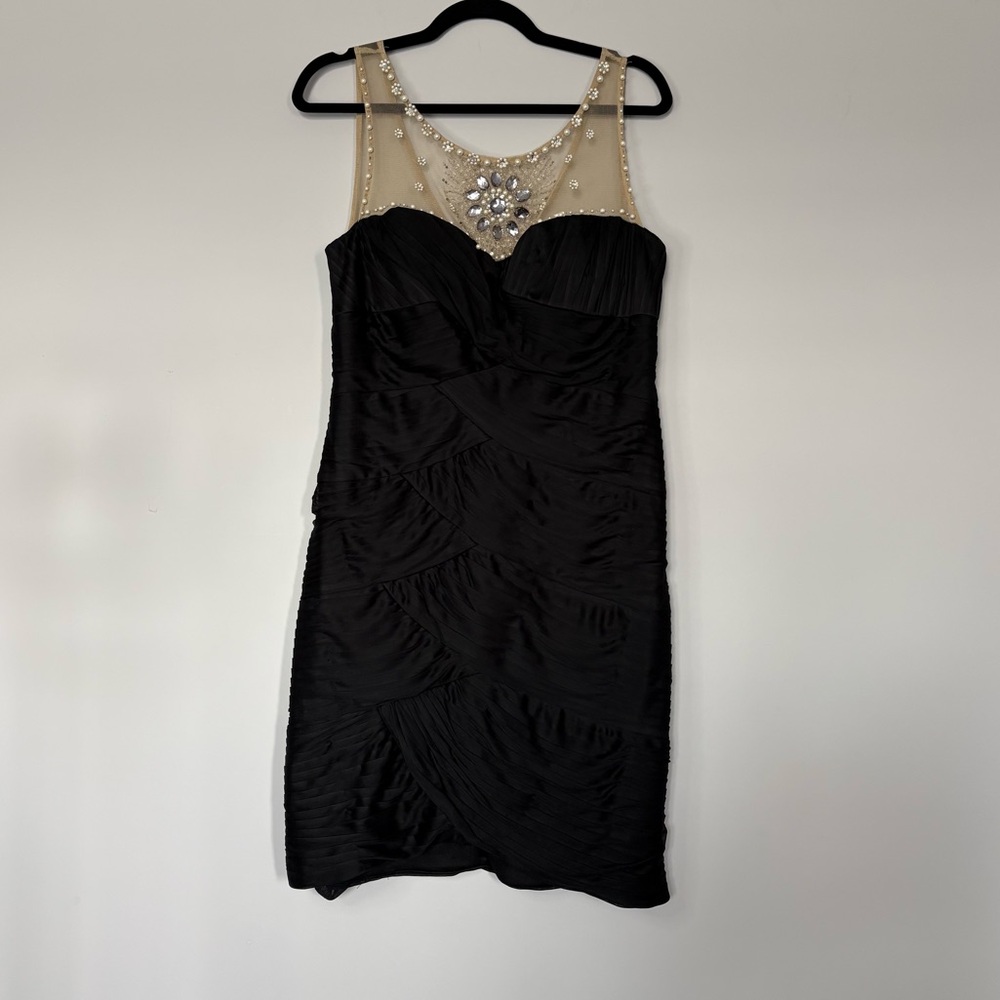 Scarlett Nite Women’s Black Embellished Cocktail Dress With Illusion Neckline